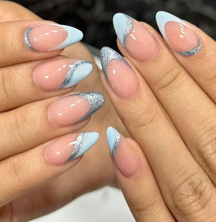 6 Packs (144 Pcs) Press on Nails Almond,Pink Press on Nails Medium,Short Almond Press on Nails,French Tip Fake Nails,Ombre Glue on Nails,Gel False Nails for Women, Stick on Nails Kit 12 styles