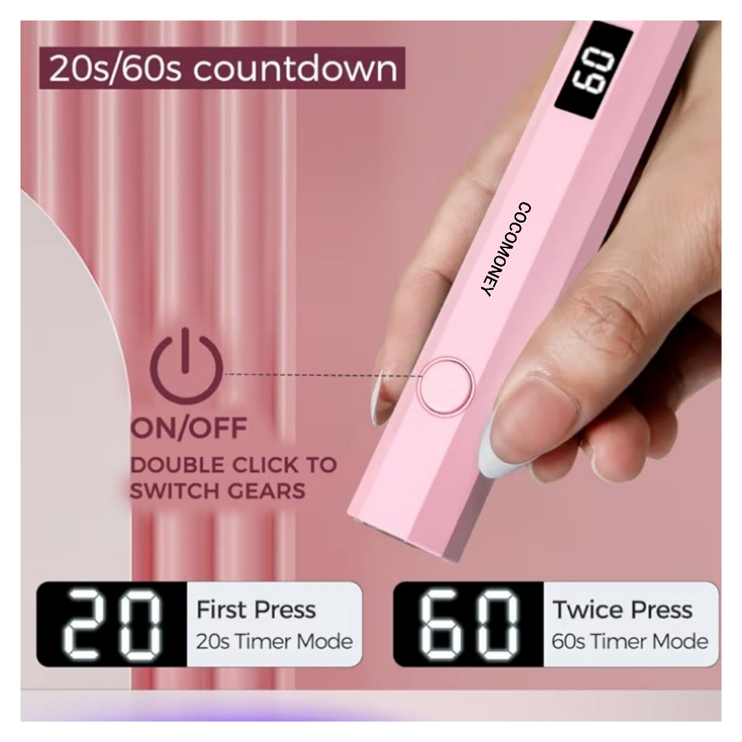 UV Nail Light Handheld UV Light for Nails 3W Portable Led Lamp with 2 Timer Settings 20/60s for Gel Polish Home DIY Salon Women(Pink)
