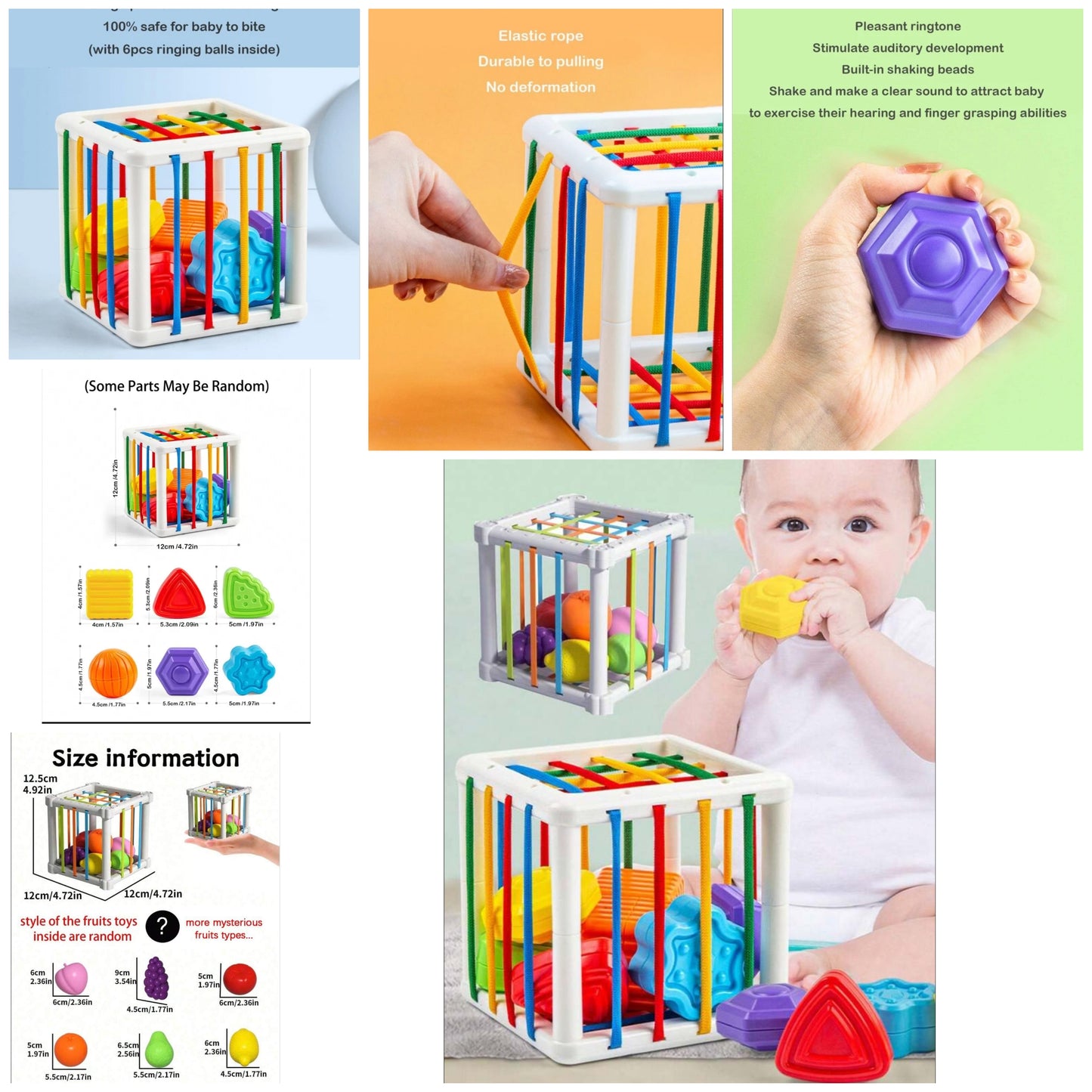 1 Set Large Particle Anti Swallowing Montessori Toys Baby Concentration Shape Color Hand Fine Motor Sensory Training Early Educational Toy(Some Parts May Be Random)School, Student,Stationery,School Supplies,Busy Toys,Toys abs