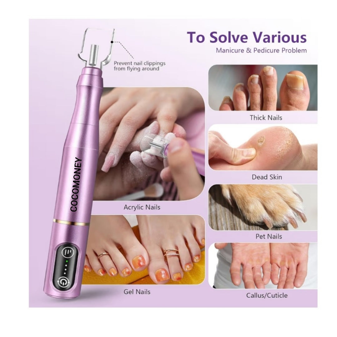 Nail Drill Cordless Electric Nail File Kit Rechargeable Professional Efile Nail Set, Portable Acrylic Gel Nail Polish Remover Machine Pedicure Manicure Tool, 11 Bits 56 Sanding Bands Salon Home
