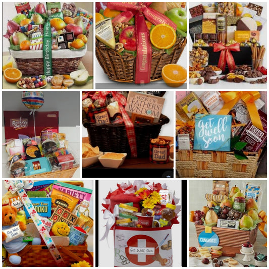 Custom Fruit Gift Basket 2 to 3 day shipping with cute design nuts raisins and other surprise gifts inside how exciting 😀