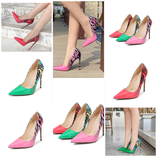Zebra Pattern Gradient Large Size High Heels European And American Shallow Mouth Stage Show Fashion Women's Shoes