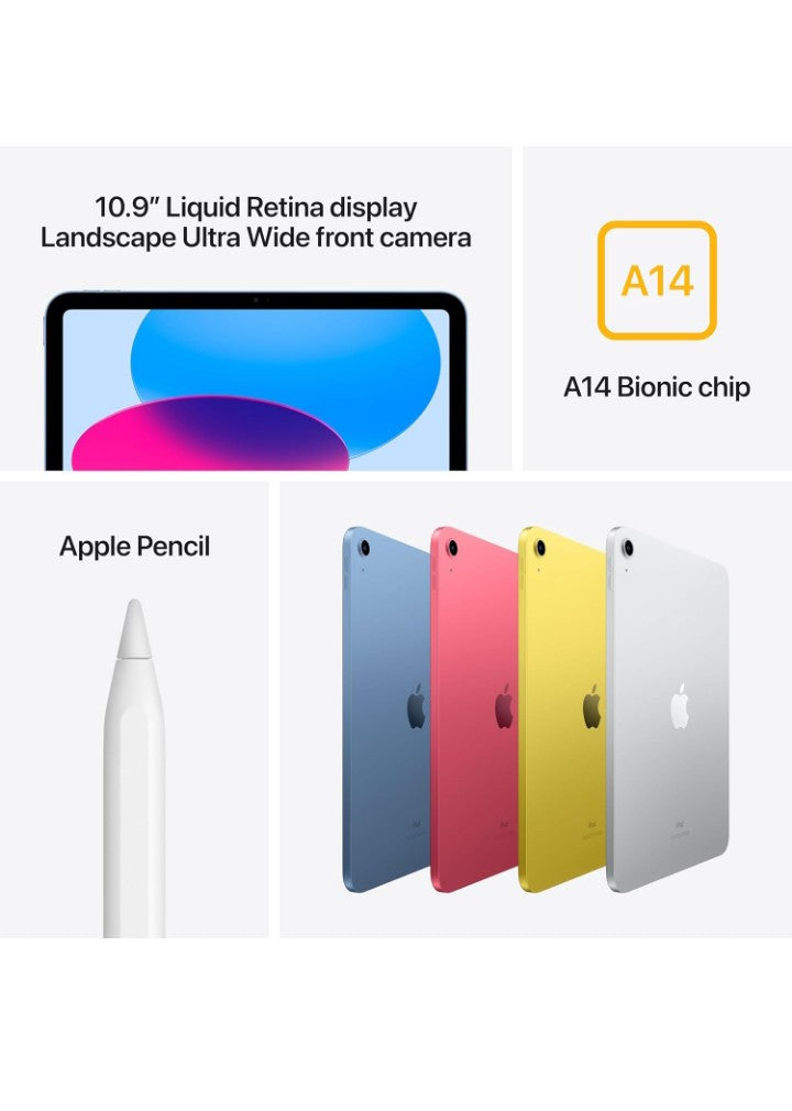 Apple iPad (10th Generation): with A14 Bionic chip, 10.9-inch Liquid Retina Display, 64GB, Wi-Fi 6, 12MP front/12MP Back Camera, Touch ID, All-Day Battery Life – Pink