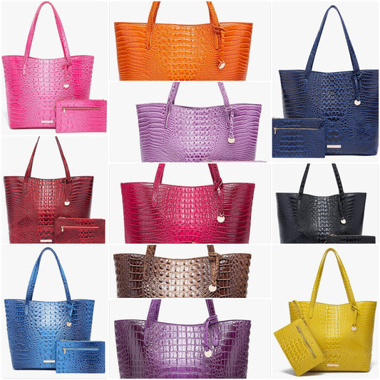 Leather Crocodile-Embossed Pattern With Women Handbags Large Tote Shoulder Bag Top Handle Satchel Hobo