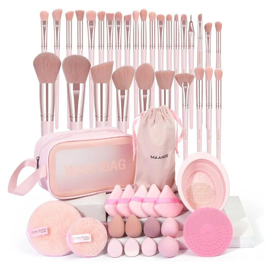 Makeup Brush Set 49 Pcs Makeup Tool Set Premium Synthetic Foundation Powder Concealers Eye shadows Blush Makeup Brushes (Pink, 49 Piece Set)