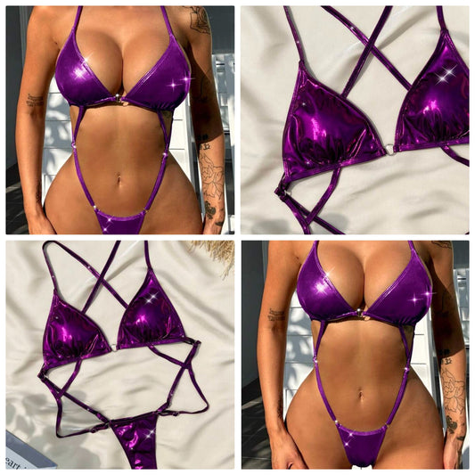 Shiny Hollow Out One-Piece Swimsuit COCOMONEY