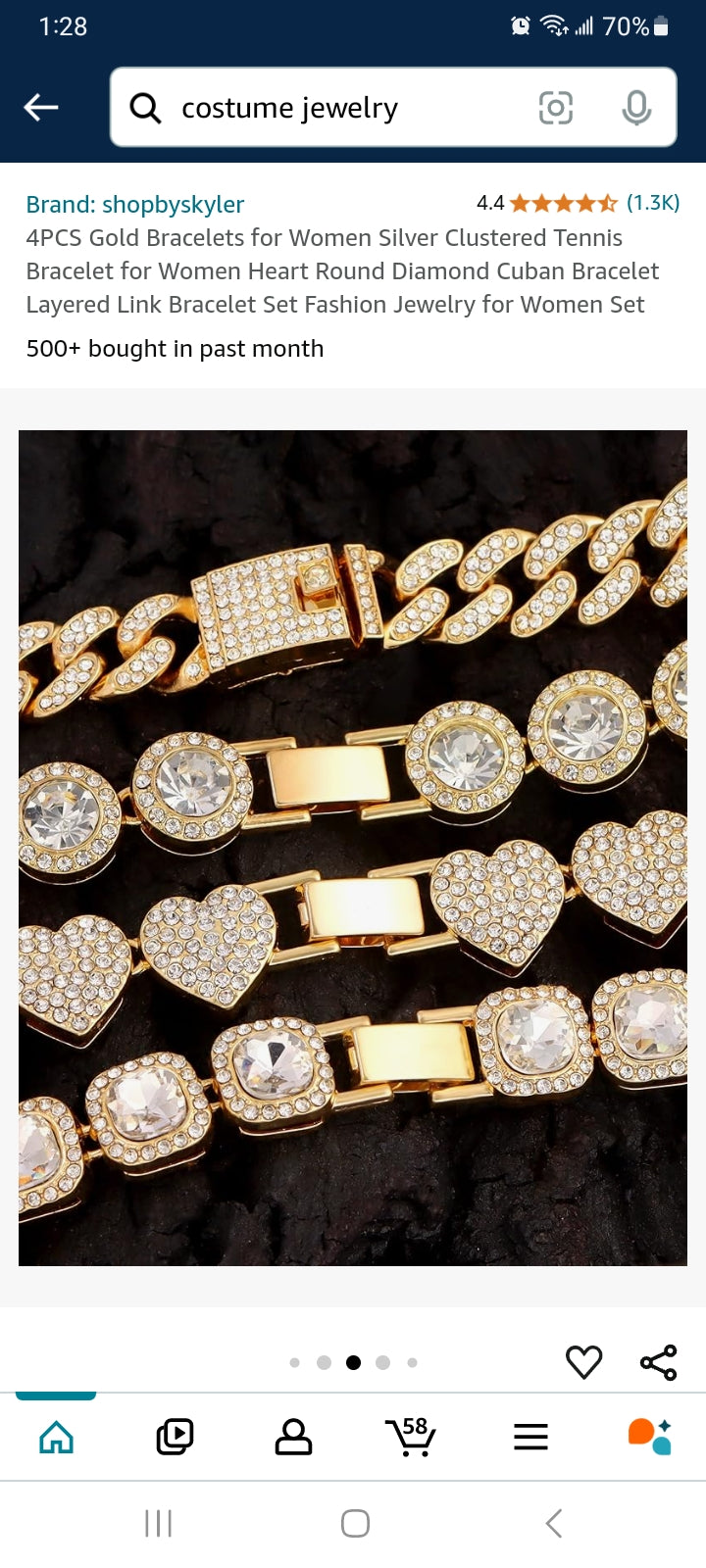4PCS Gold Bracelets for Women Silver Clustered Tennis Bracelet for Women Heart Round Diamond Cuban Bracelet Layered Link Bracelet Set Fashion Jewelry for Women Set