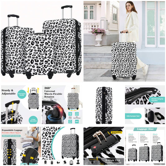 Hardshell Luggage Sets 3 Pcs Leopard Spinner Suitcases With TSA Lock Lightweight-20"+24"+28" Luggages COCOMONEY