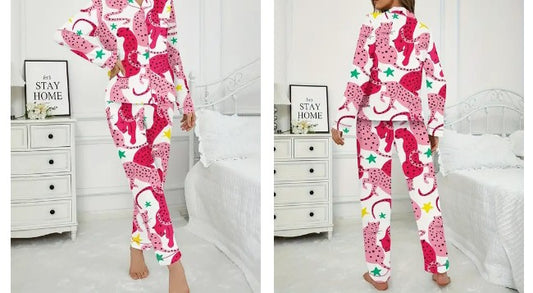 COCOMONEY PAJAMAS 2 PIECE PINK LEOPARD PRINT