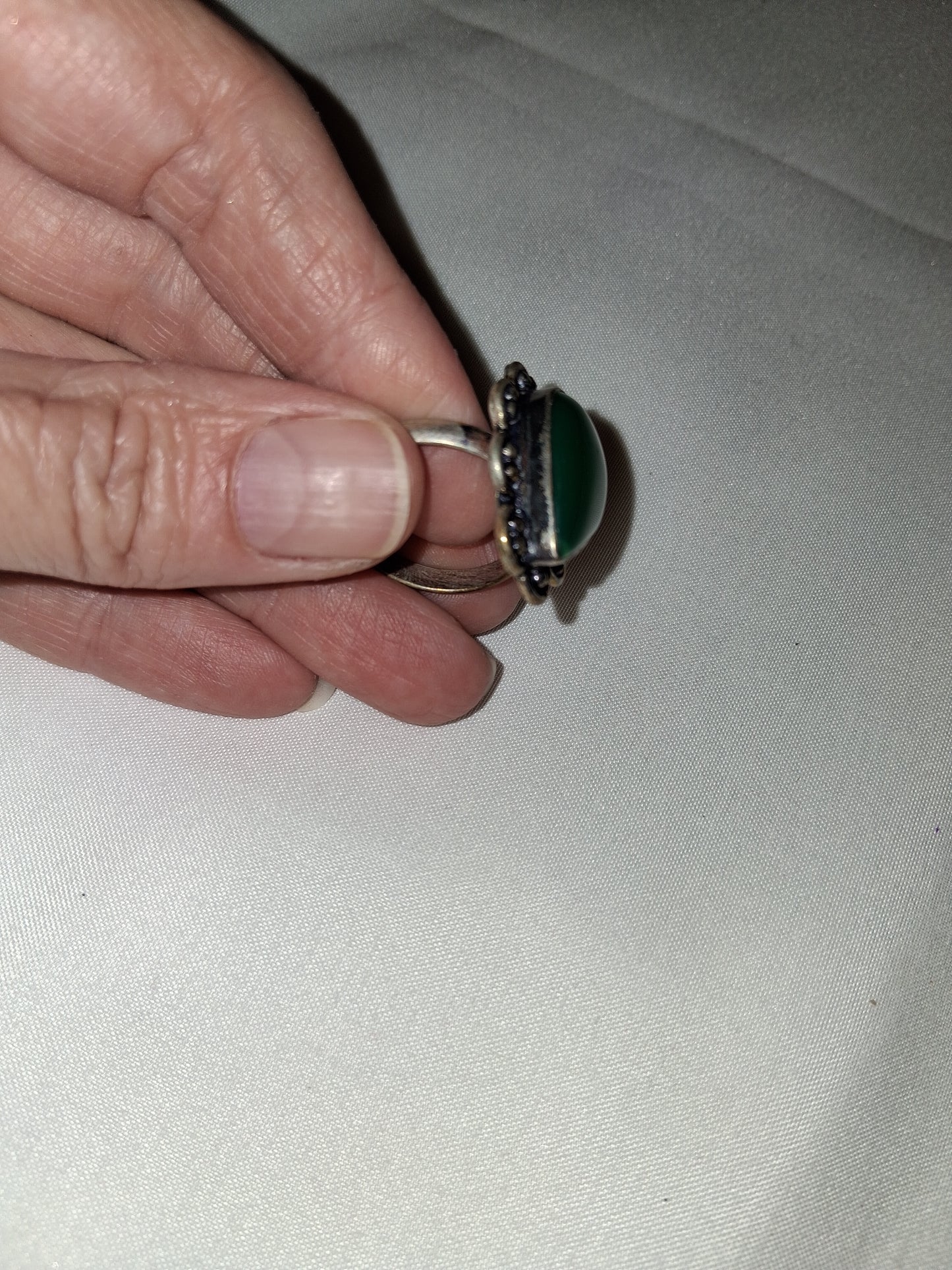 925 sterling silver green stone ring size 10 COCOMONEY
