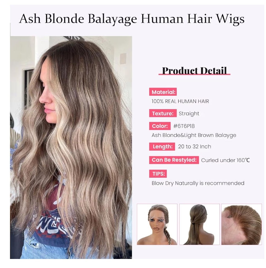 32 Inch Long Highlight Ash Blonde Wigs Human Hair Balayage Ombre, Ash Blonde to Light Brown Highlight, Lace Front Wig Virgin Hair
13x4 HD Transparent 150% Density Glueless Pre Plucked Wigs for Women