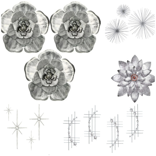 15 piece Silver metal wall art