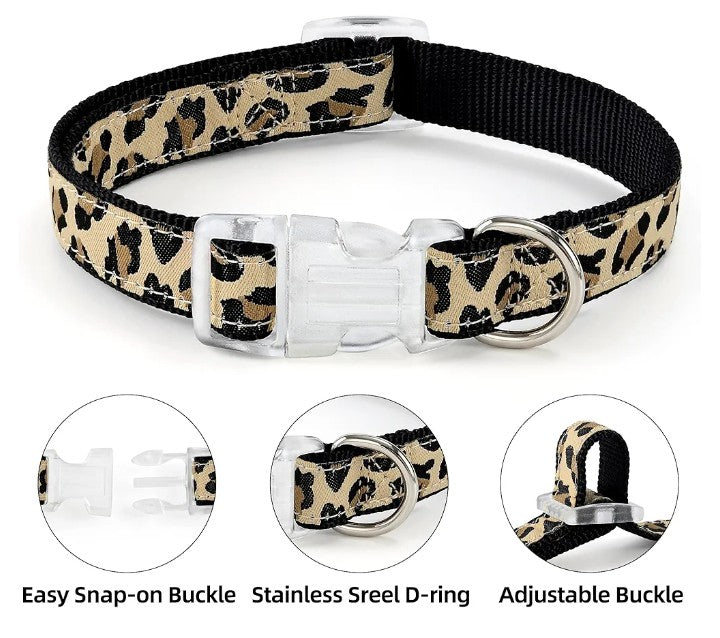 Leopard Dog Harness Collar Leash Set | Adjustable No Pull Dog Halter Harness for Medium Breed Dogs | Easy Control for Training Walking