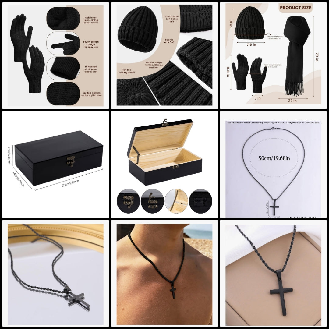 10 Piece gift set for Men for christmas or birthday comes with black wood box, exceptional pieces he will like