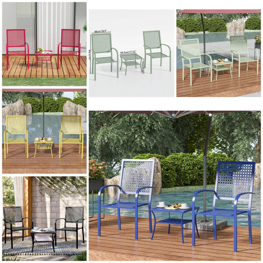 Modern 3-Piece Outdoor Bistro Set, Patio Chairs With Table For Garden, Porch, Balcony, Poolside (18.9"W*35"H) Iron