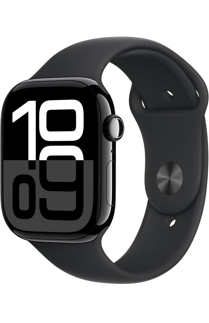 A Watch Series 10 [GPS 46mm case] Smartwatch with Jet Black Aluminium Case with Black Sport Band - M/L. Fitness Tracker, ECG App, Always-On Retina Display, Water Resistant