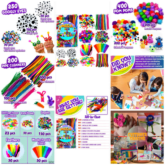 Arts and Crafts Supplies for Kids - 1170Pcs+ Craft Art Supply Kit for Toddlers Kids Craft Supplies & Materials Age 4up All in One D.I.Y. Crafting School Supplies (Large)