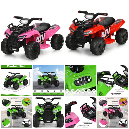 6V 4 Wheels ATV Quad Ride On Car Kids Ride-On Toy W/ Music Horn LED Light
