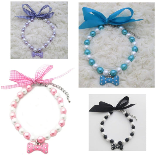 Fancy Diamond Dog Necklace Jewelry with Bling Pearls Rhinestones Bone Charm for Pets Cats Small Dogs Girl Teacup Chihuahua Yorkie Clothes Costume Outfits