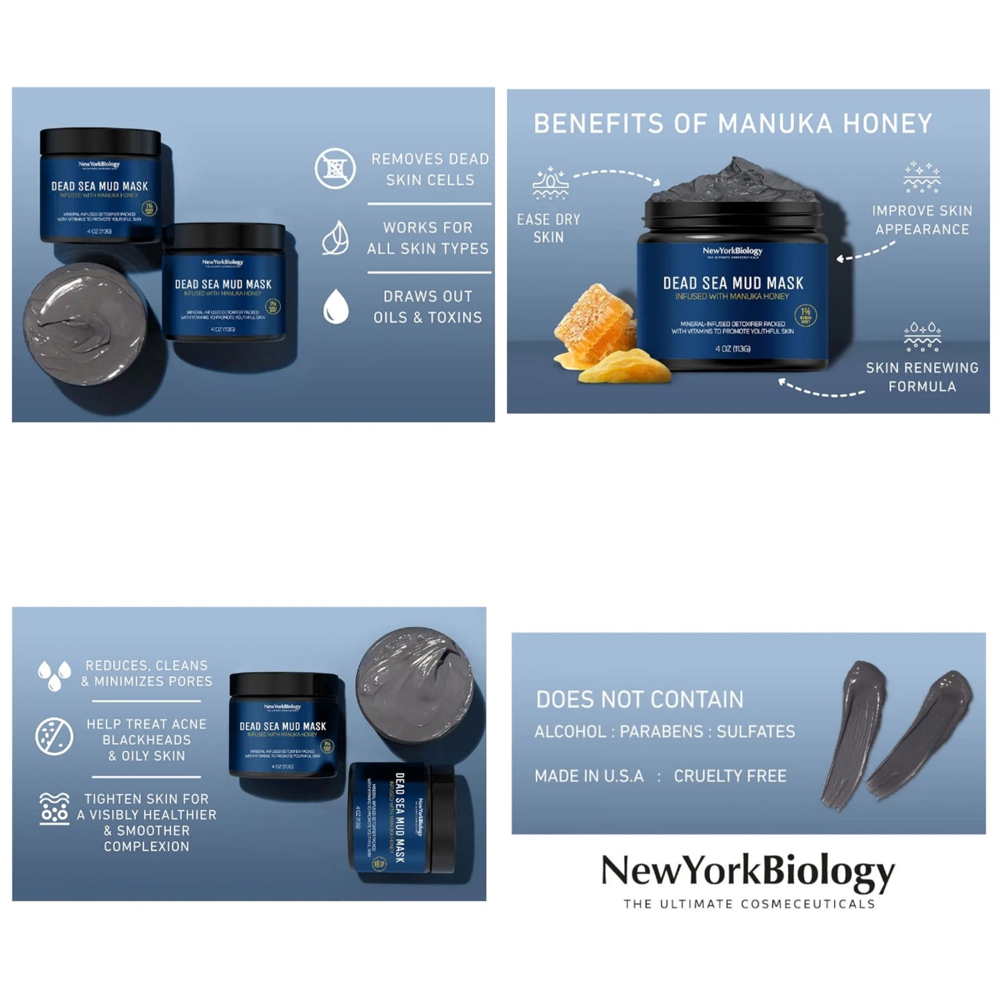 Dead Sea Mud Mask for Face and Body with Manuka Honey - Spa Quality Pore Reducer for Acne, Blackheads and Oily Skin, Natural Skincare for Women, Men - Tightens Skin - 4 oz