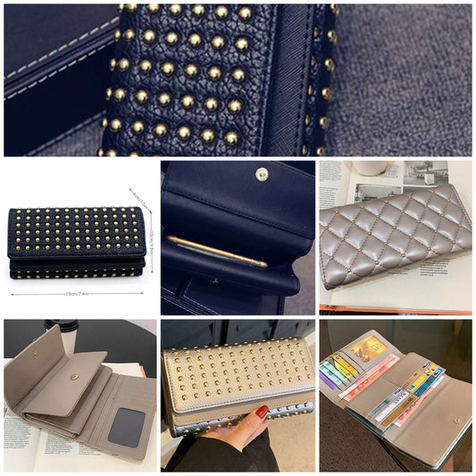 Studded Decor Fold Over Slim Portable Cash White-Collar Workers For Female College Work Business Commute Office For Anniversary For Couple For Birthday Gift On Valentine Day Gift For Women Money Wallet Purse COCOMONEY