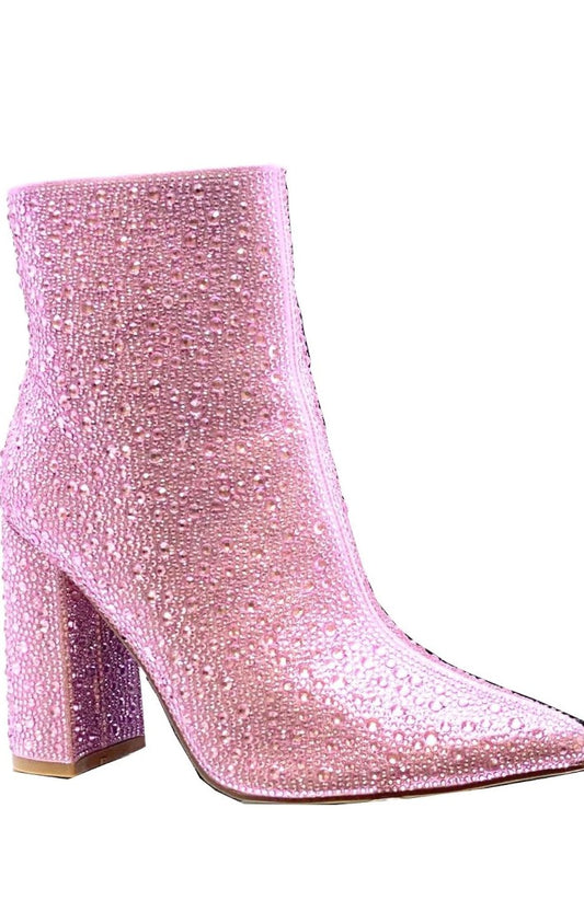 Women's Rhinestone Block Heel Mid Calf Ankle Booties Short Knee High Boots Runway