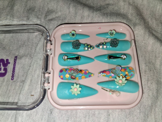 COCOMONEY NAILS CUSTOM 1 OF 1 GLUE ON PRESS ON COMES WITH FREE GIFTS #b53