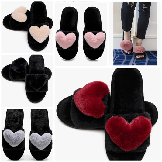 Women's LOVE Slippers Fuzzy Fluffy Memory Foam House Shoes Open Toe Indoor and Outdoor