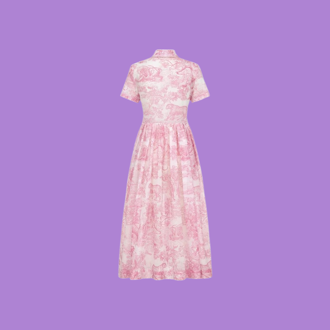 Dior Dioriviera Mid-Length Shirtdress
White Cotton Muslin with Cherry Blossom Pink Toile de Jouy Sauvage Motif