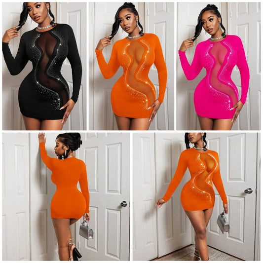 Snake-Shaped Sexy Rhinestone Black Dress COCOMONEY