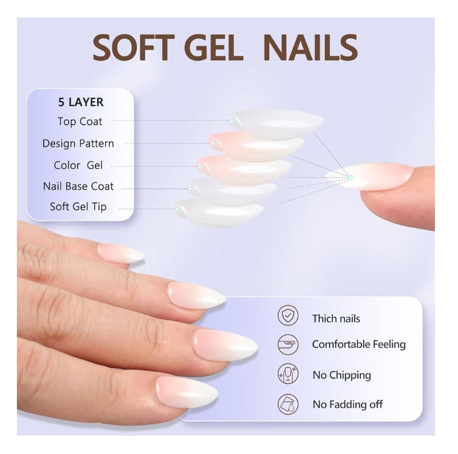 6 Packs Press On Nails Almond, Misssix French Tip Press On Nails Short, Reusable Glue On Nails, Gel Fake Nails for Women, Stick On Nails Kit 15 Sizes-6 styles in total