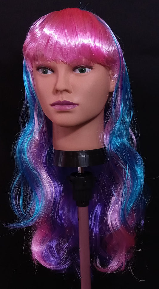 COCOMONEY WIG PINK BLUE LONG WAVY SYNTHETIC COSTUME