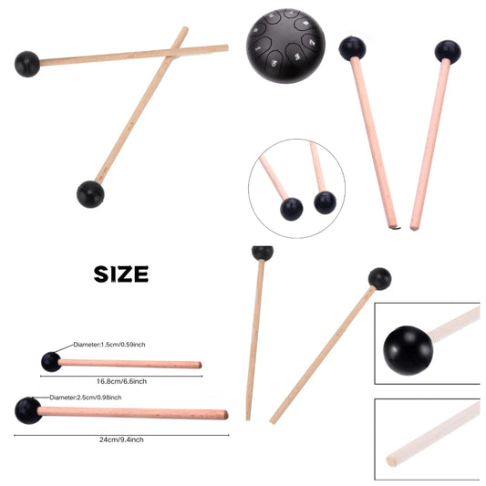 2pcs Mystical Drum Stick Set, Rubber Rounded Drumsticks With Maple Wood Handles, Percussion Drum Mallet Accessories wood
