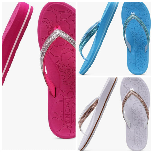 Women's Flip Flops with Rhinestone, Arch Support Yoga Mat Comfort Walking Summer Beach Thong Sandals with Plantar Fasciitis Rubber Soles US Size 5-11