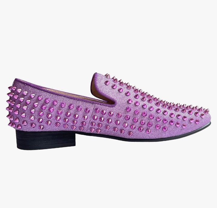 Men's Leather Spikes Loafers Studded Dress Shoes Slip-on Flats Long Rivet Party Shoes