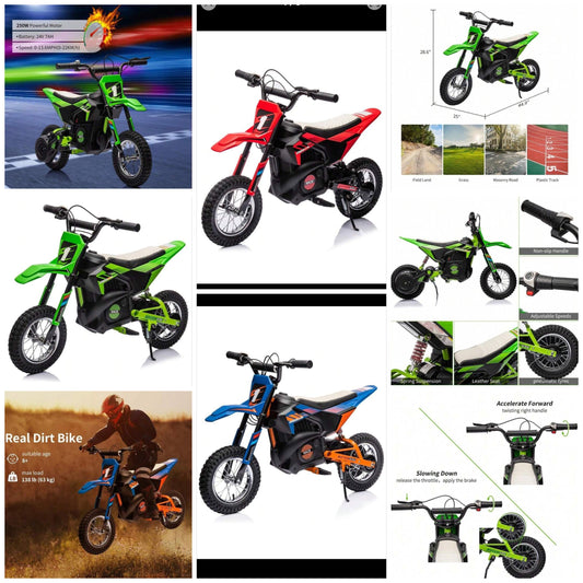 24V Electric Off-Road Motorcycle,250W Motor 13.6MPH Fast Speed Motocross,Leather Seat Dirt Bike,Twist Grip Throttle,Metal Suspension,Air-Filled Tires,For Kids Teens Age 8+