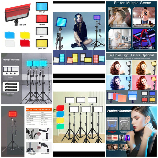 2/3/4pack Vloging Photo Studio LED Video Fill Lamp Light Panel Dimmable Photography Lighting Kit 2800-6500K Video Studio Streaming Lights With Adjustable Tripod Stand And 4 Color Filters For Video Recording Live Streaming Make Up Vlogging2/3/4pack Vloging