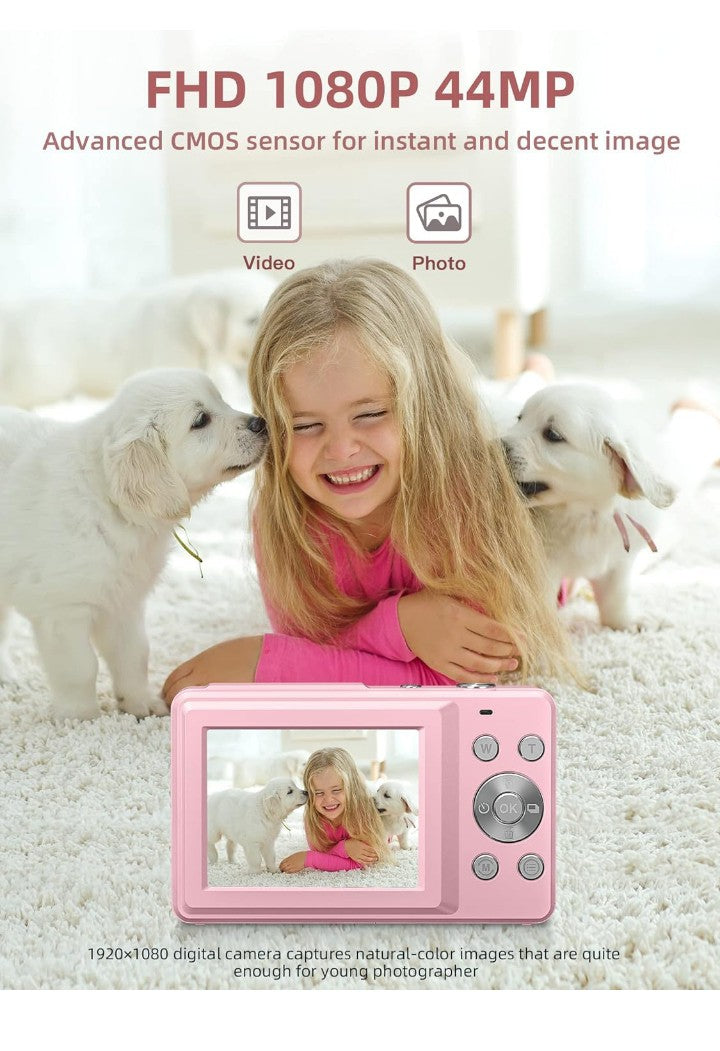 Digital Camera, FHD 1080P Camera, Digital Point and Shoot Camera with 16X Zoom Anti Shake, Compact Small Camera for Boys Girls Kids