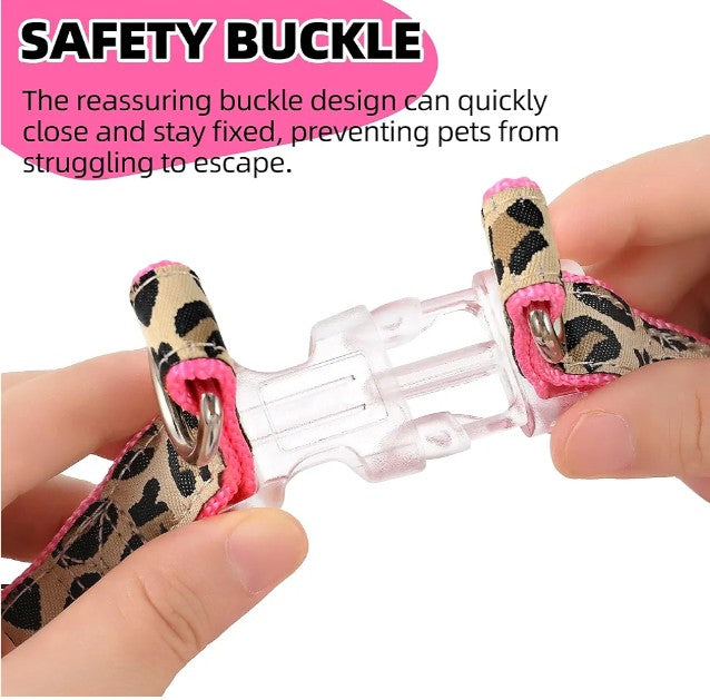 Leopard Dog Harness Collar Leash Set | Adjustable No Pull Dog Halter Harness for Medium Breed Dogs | Easy Control for Training Walking