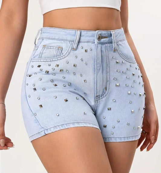 COCOMONEY DENIM RHINESTONE shorts
