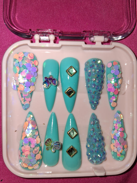 COCOMONEY NAILS CUSTOM 1 OF 1 GLUE ON PRESS ON COMES WITH FREE GIFTS #b60