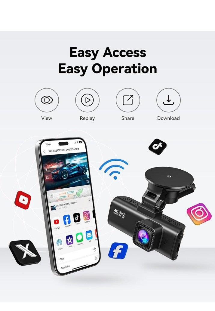 REDTIGER Dash Cam Front Rear, 4K/2.5K Full HD Dash Camera for Cars, Included 32GB Card, Built-in Wi-Fi GPS, 3.16” IPS Screen, Night Vision, 170°Wide Angle, WDR, 24H Parking Mode(F7NP)
