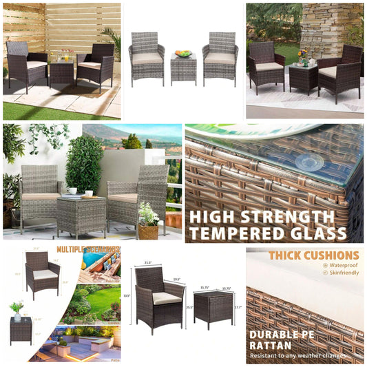 3 Pieces Patio Furniture Wicker Rattan Outdoor Chairs And Coffee Table Outdoor Furniture Set Of 3, pe materials