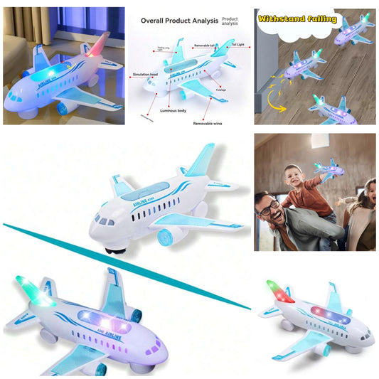 Interactive Electric Airplane Toy With LED Lights Interactive Electric Airplane Toy With LED Lights Musical Toy, Battery Powered, Safe Plastic, Educational Game For Children Ages 3+, White - Ideal Gift For Preschoolers abs batteries not included