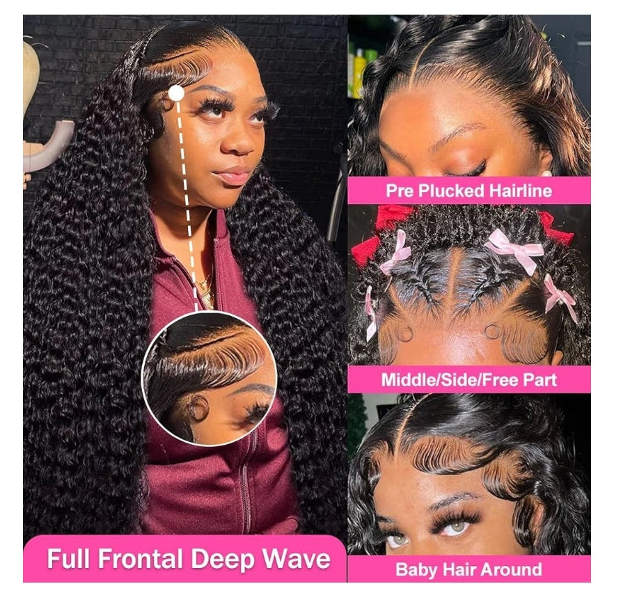 32 Inch 13x6 Deep Wave Lace Front Wigs Human Hair, HD Lace, Natural Color, 100% Virgin
200% Density Pre Plucked Glueless Wig for Women