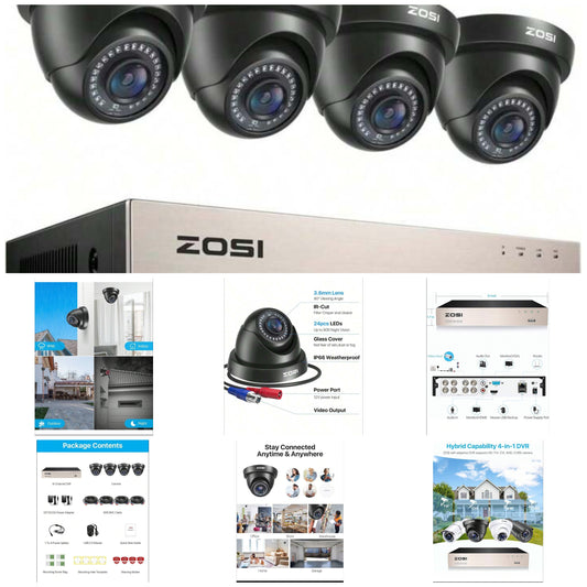 ZOSI ZOSI 8CH H.265+ 2MP Home Security Camera System,5MP Lite 8 Channel CCTV DVR And 4pcs 1080P 1920TVL Outdoor Indoor Surveillance Dome Camera,80ft Night Vision,Motion Alerts,Remote Access