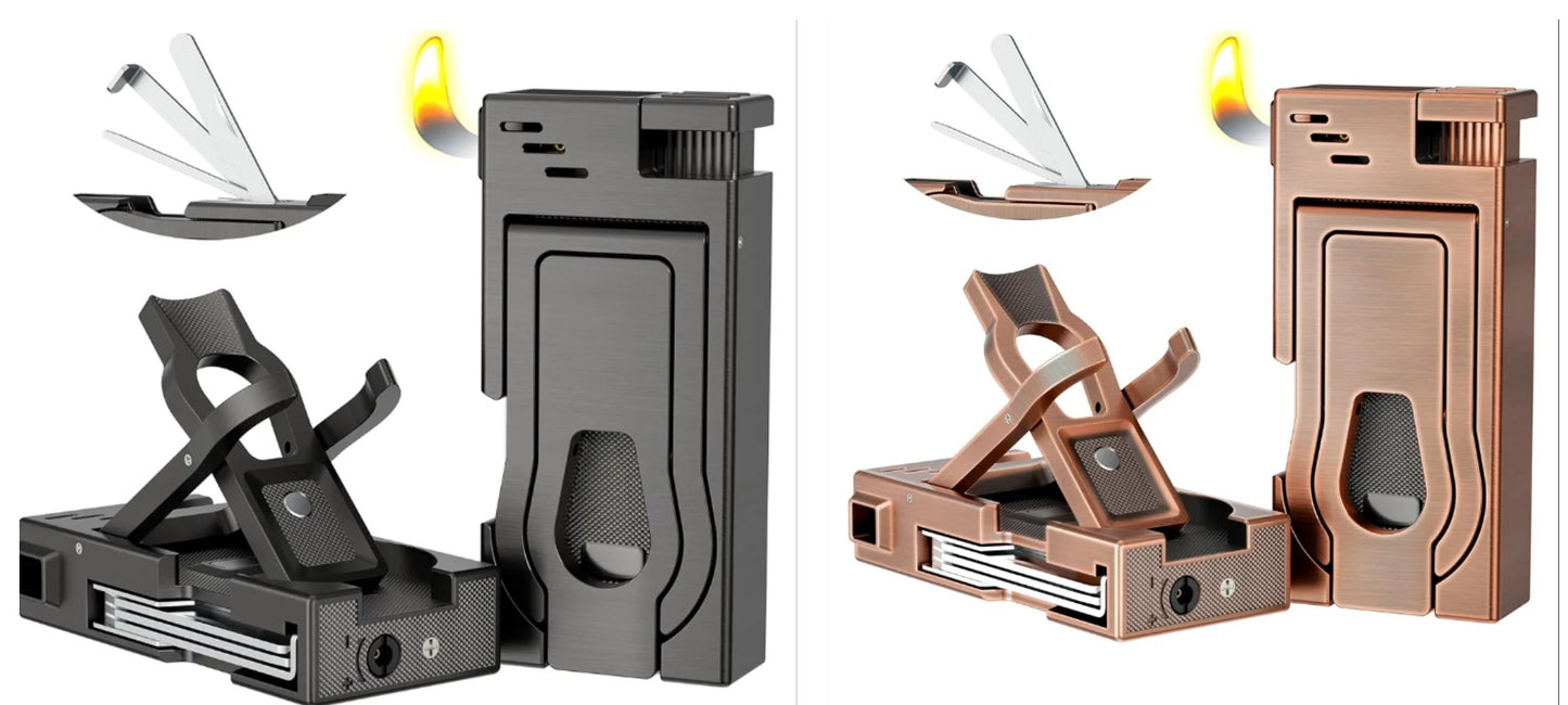 Multifunctional Pipe Lighter, Built-in Pipe Stand, 3 in 1 Cleaner Tools, Refillable Butane Lighter with Angled Soft Flame, Handy Gas Lighter for Pipe Gift