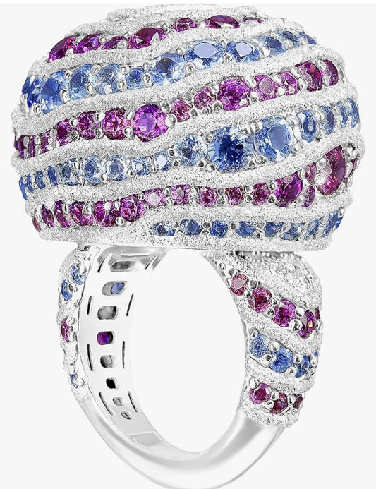 COCOMONEY Ring 18k White Gold With 0.15ct Diamonds, 2.80ct Tourmaline and 7.60ct Aquamarine