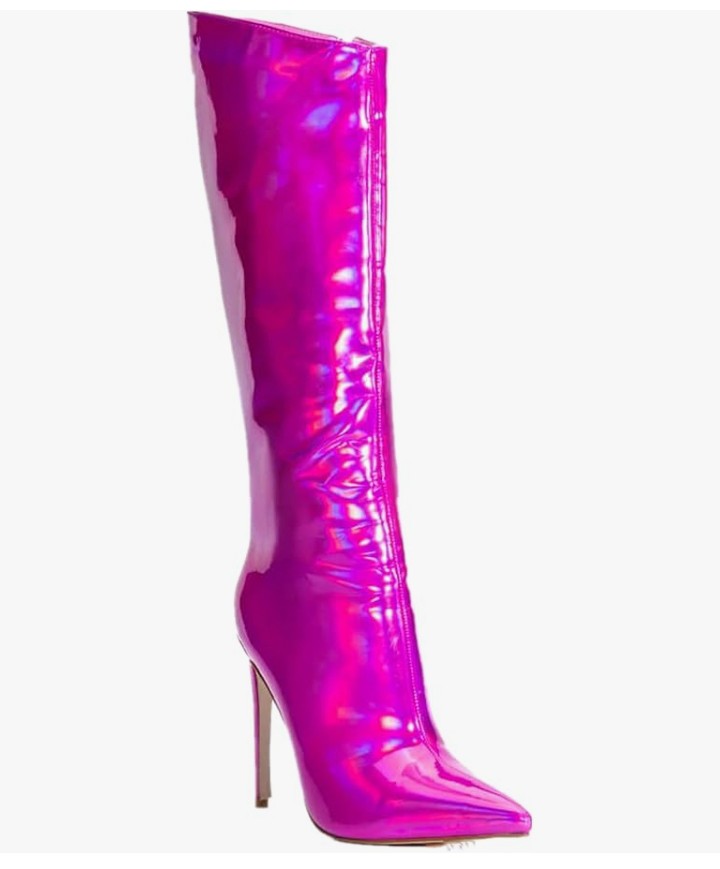 Hot Faux Leather Tall Boots Fashion High Heels Thin Heels Side Zipper Shoes Ladies Winter Pleated Long Boots