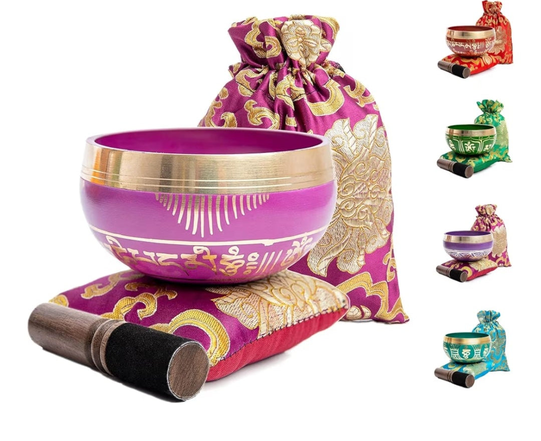 Tibetan Singing Bowl Set - Authentic Handcrafted Mindfulness Meditation Holistic Sound 7 Chakra Healing Gift by Himalayan Bazaar